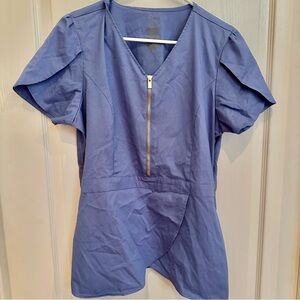 Jaanuu Peplum Half Zip Ceil Blue Scrub Top